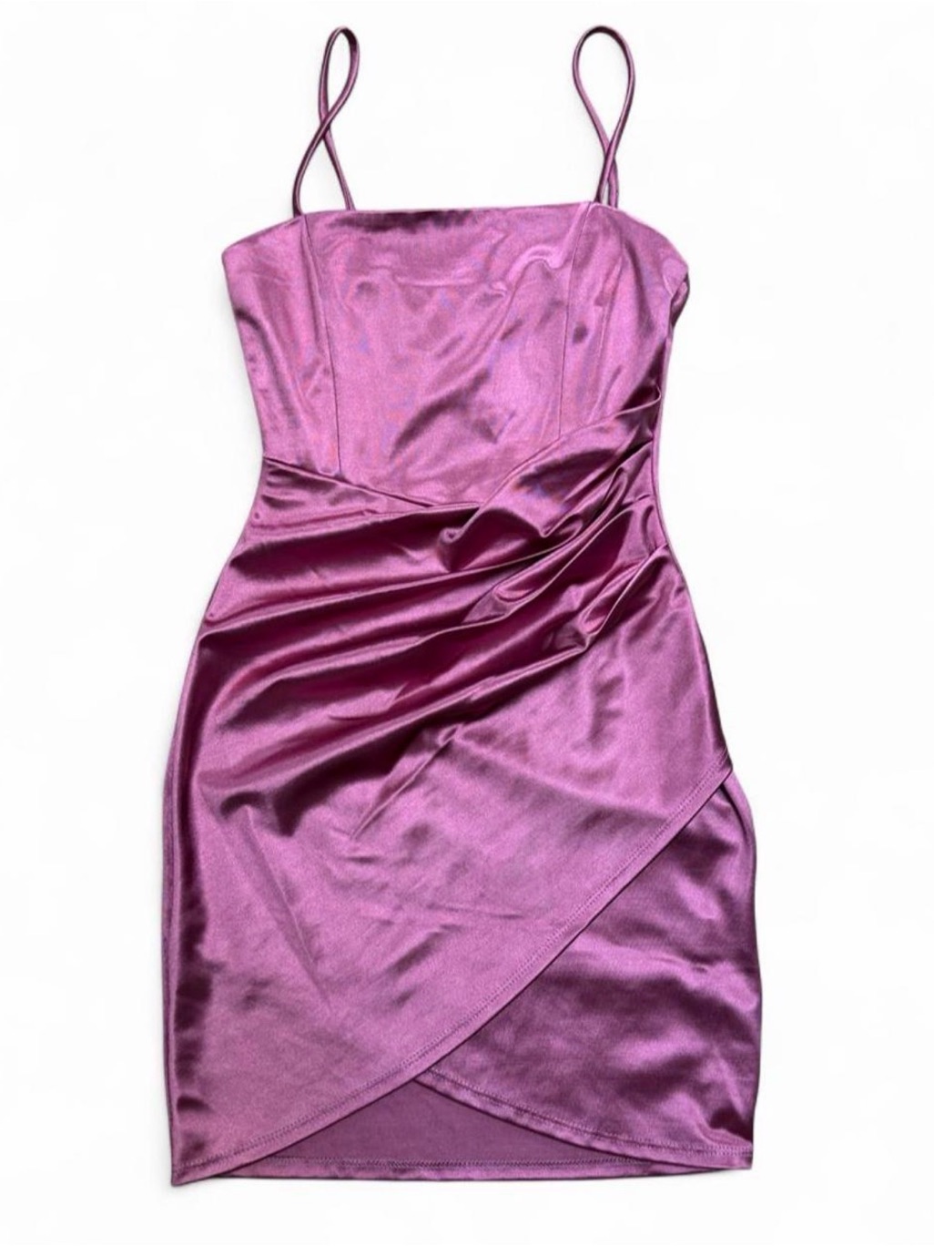 Windsor Satin Spaghetti-Strap Bodycon Dress In Magenta